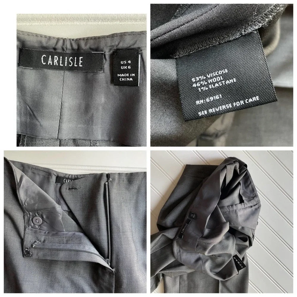 CARLISLE 2pc Pant Suit Blazer Jacket Size 8 Charcoal Gray Trouser Slack Size 4
